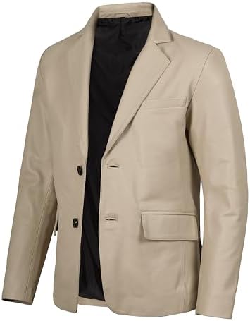 fjackets Mens Leather Jacket โ Real Lambskin Leather Blazer, Notched Collar Sport Coat for Men