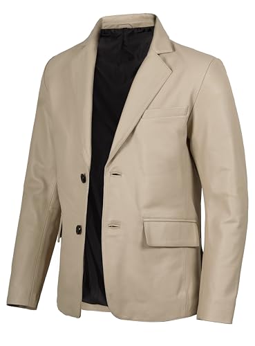 Image of fjackets Mens Leather Jacket - Real Lambskin Leather Blazer, Notched Collar Sport Coat for Men
