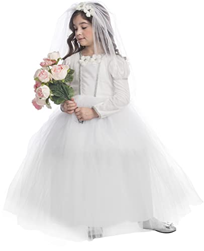 Disfraz completo de novia para niñas con velo y vestido