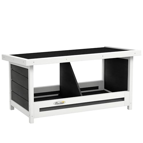 PawHut Legenest für Hühner, Abrollnest aus Holz mit Asphaltdach, erhöhtem Boden, Hühnernest für bis zu 2 Hühner, Geflügelnest für Kleintierstall 66 x 37 x 34 cm, Grau