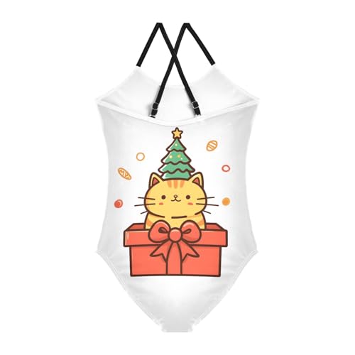 Bolaz Girls Swimsuits One-Piece Bathing Suits Multicolor Kids Sport Summer Beach Swimwear for 3-10 Years Old-Cartoon Orange Cat2