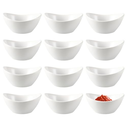 Cuencos de cerámica para salsas, 12 piezas, cuencos pequeños para salsa de soja, mini cuencos para servir aperitivos, salsas, guarniciones, sushi, especias y entrantes, apilables, 8,3,6 x 7,3 x 3,9 cm