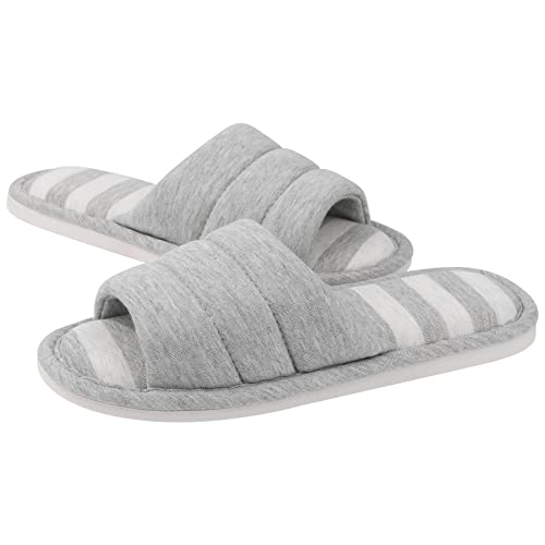 Shevalues Women's Soft Indoor Slippers Open Toe Cotton Memory Foam Slip On Home Shoes House Slippers, Grey 250 #TOP1