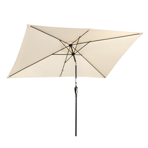 Angel Living 2x3M Sombrilla de Acero y Poliéster, Parasol Inclinado con Manivela, Sombrilla con Mástil Acero 38mm, para Balcón Terraza Patio Jardin (Crema)