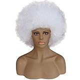 ANOGOL Hair Cap+Afro Wig For Black Women White Wig Kinky Curly Wig 70S Outfits For Women White Curly Wig Afro Kinky Curly Wig 70S Wigs For Women 80S Wigs For Women Synthetic Wigs For Disco Party Halloween