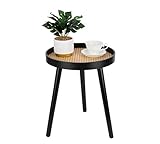 Rattan Round Side Table, Black Small End Table, Accent Table, Modern Boho Bedside Table, Mid-Century Patio Side Table, End Tables for Living Room Bedroom Office Balcony