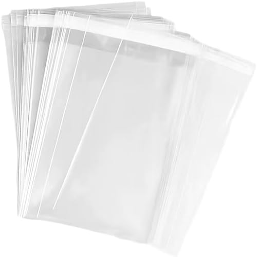 100 Pieces (9x12 Inch) Clear Plastic Bags for Packaging Clothing & T-Shirts Strong Packing Self Adhesive Cellophane Bag