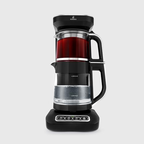 KARACA Çaysever Robotea Pro 4-in-1 Talking Tea Maker, Automatic Glass Tea Maker Machine, Water Heater & Filter Coffee Brewer, 2500W, Black Chrome