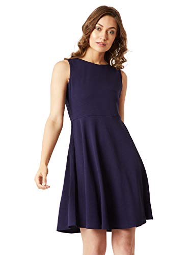 Image of Miss Chase Women's Wine Red Round Neck Knee-Long Skater Dress