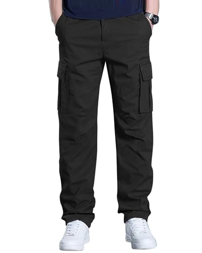 Men's Cargo Pants Casual Straight Leg Sweatpants Drawstring Elastic Waist Men Pants with 6 Pockets Hiking Pants2