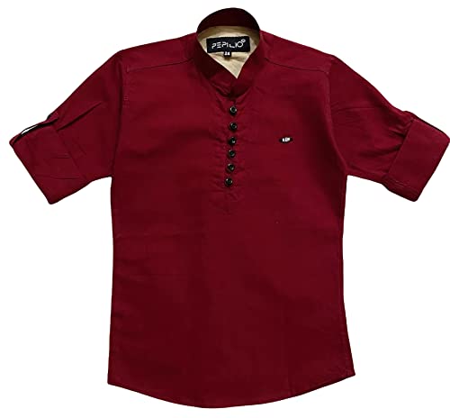 Image of Kids Stylish Solid Style Cotton Mandrain Collar Regular Fit Kurta|| Formal Boys Shirt || Casual Wear Buttoned Kurta for Boys