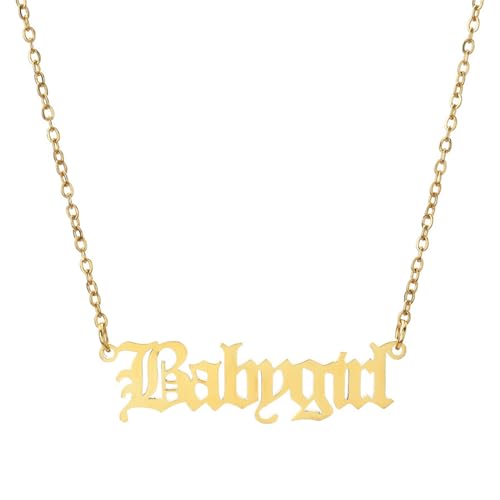Elegant Old English Font Babygirl Pendant Necklace - Clavicle Chain Necklaces Jewelry for Women