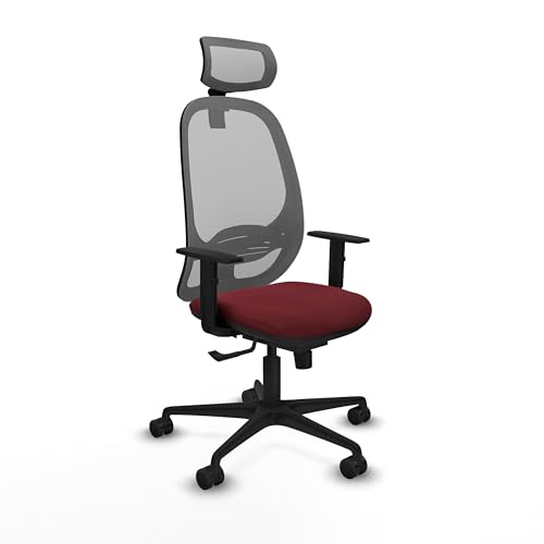 Piqueras y Crespo   Silla Escritorio Calidad Precio Cilanco con Brazos 1D, Apoyo Lumbar Regulable en Altura y Cabecero Regulable en Altura E Inclinación. Gris/Granate