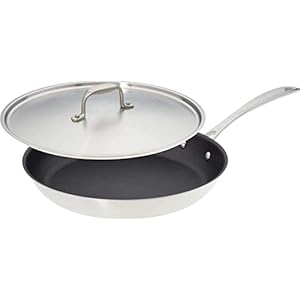 American Kitchen – 12 inch Premium Nonstick Skillet & Frying Pan, Stainless Steel, Durable Coating, PFOA-Free, with Cover, Made In America