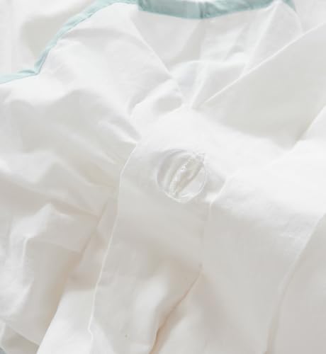 Image of Lush Decor - Duvet Cover Set, 2-Piece Cotton Bedding with Matching Sham, Contrast Edge & Stylish Border (Reyna Off-White /Blue, Twin XL)