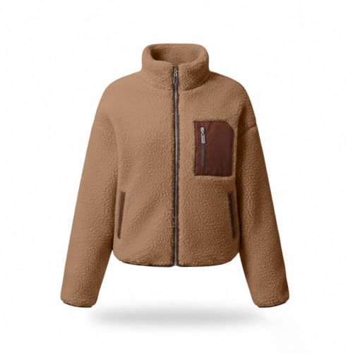 Women's Sherpa Fleece Jacket Stand Collar Fuzzy Faux Shearling Zipper Coats - image 6
