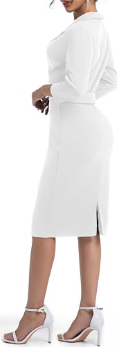Image of SxClub Business Dresses for Women Elegant Long Sleeve Bodycon Pencil Knee Length Formal Dress for Evening Cocktail