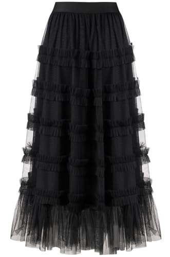 Tulle Skirts for Women Long Length Tutu Fairy Tiered Skirt A Line Mesh Elastic Waist Skirts2