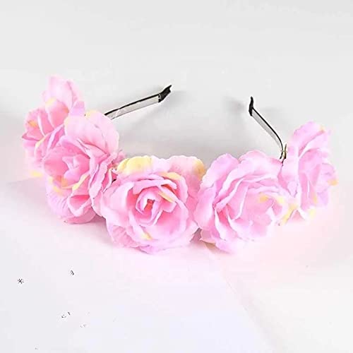Headband Beautiful Big Rose Flower Hair Loop Bohemian Style Floral Headwear Bridal, Women and Girl Hair Accessories (Light Pink)