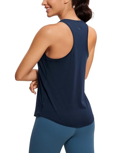CRZ YOGA Pima Cotton Racerback Tank Tops for Women - Workout Athletic Casual Soft Scoop Neck Sleeveless Shirts Navy Medium