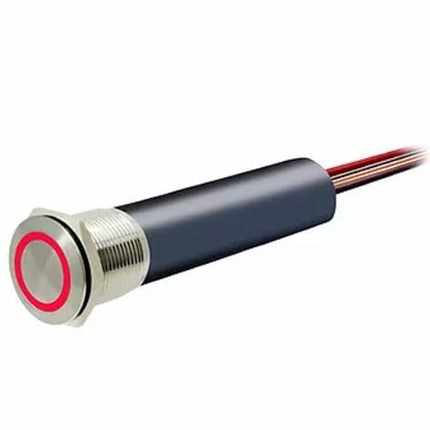 BocaTech - BTRWPSW Mini Push Button Switch - Stainless Steel, 5 Amps (On/Off/Red LED / 12V)
