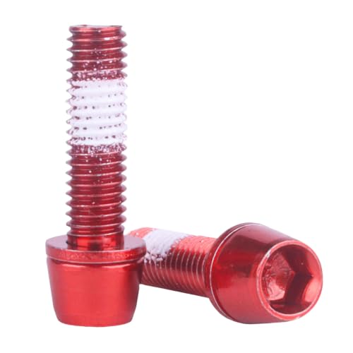 Image of Steel M5x18mm Bolts with Washer, Allen Hex Tapered Screw for Bicycle Stem, Pack of 6 (Red)