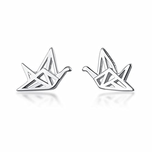 Boucles d'oreilles grue en papier argent 925 oiseau pour dame