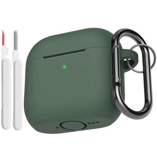 KOKOKA Custodia Case Compatibile con AirPods 4 2024 con Kit di Pulizia, Case Cover Protettiva in Morbido Silicone per AirPods 4ª Generazione con Moschettone, LED Anteriore Visibile, Deep Green