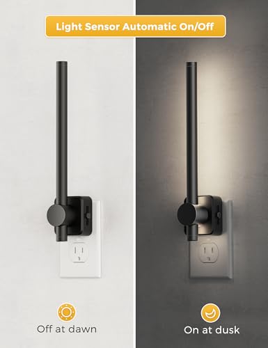 Image of L LOHAS LED Night Light, Dimmable Night Lights Plug into Wall 0-200LM | Dusk to Dawn Sensor, 2W Bathroom Night Lights, Daylight 5000K, Modern Black Plug in Nightlight for Mirror Restroom, 1Pack