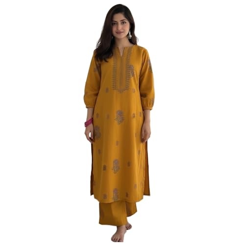 Image of ANNI DESIGNER Women's Rayon Viscose Straight Printed Kurta with Palazzo | Women Kurta Set | Ethnic Wear for Women | Daily Office Casual Traditional Outfit