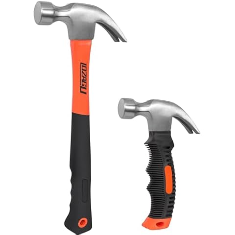LOZAGU 2-Piece Claw Hammer Set, 16oz & 8oz Fiberglass General Purpose Claw Hammer, Soft Nonslip Handle & Heat Treated Head Cover