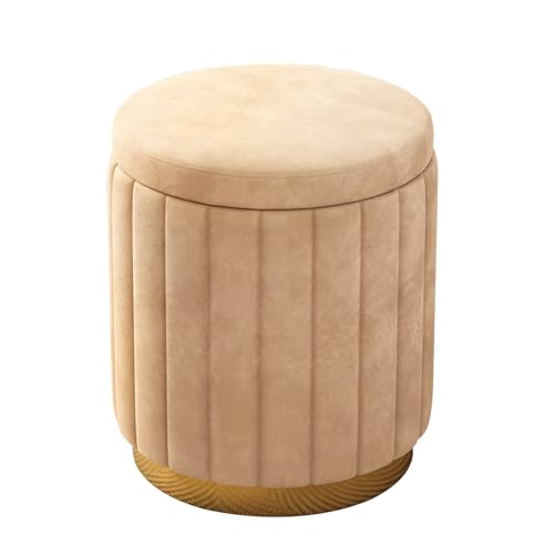 Moderno set di 2 sgabelli ottomani rotondi in velluto, imbottiti, con base in metallo, eleganti poggiapiedi, decorazione per camera da letto e soggiorno (giallo)