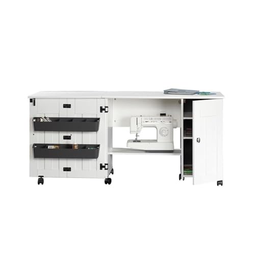 Sauder Folding SewingTable & Craft Cart Storage Cabinet, in Soft White
