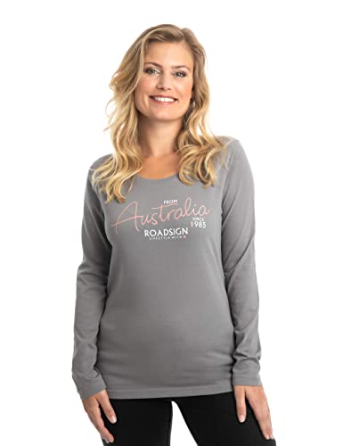 ROADSIGN australia Damen Langarmshirt mit Aufdruck & Rundhalsausschnitt - aus 100% Baumwolle Grau, S