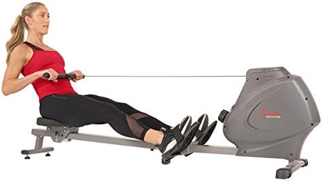 Sunny Health & Fitness Compact Folding Magnetic Rowing Machine with 43 Inch Slide Rail, 285 LB Max Weight, Synergy Power Motion, LCD Digital Monitor, Super Quiet & Smooth, and Ergonomic Foot Pedals