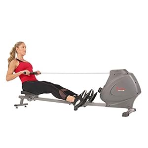 Sunny Health & Fitness Compact Folding Magnetic Rowing Machine with Long Slide Rail, 285 LB Max Weight, Synergy Power Motion, LCD Digital Monitor, Super Quiet & Smooth, and Ergonomic Foot Pedals