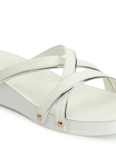 Image of Iconics Women's Fashionable Slip On Sandals Colour-White, Size-UK 8