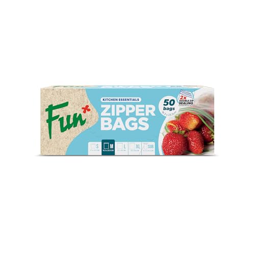 Fun Zipper Bags 18.3x23.5cm Clear Medium - Leak-Proof & Durable Kitchen & Food Storage Essentials(Pack of 50)