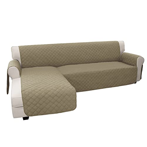 Image of Easy-Going polyester Sofa Slipcover L Shape Sofa Cover Sectional Couch Cover Chaise Lounge Slip Cover Reversible Sofa Cover Furniture Protector Cover for Pets Kids Children Dog Cat(Large,Beige /Beige)