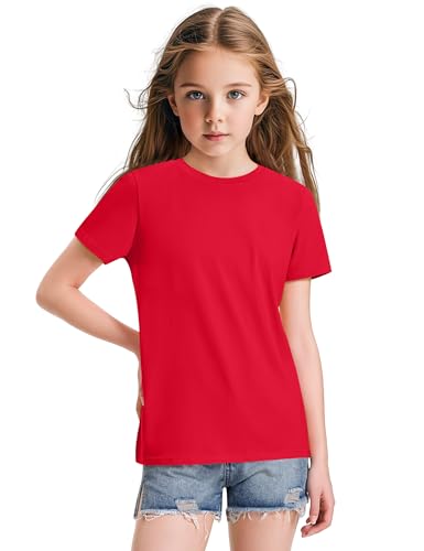 Image of KEREDA Girls Shirts Short Sleeve Soft Cotton T-Shirts Plain Tees Tops Clothes for Kids