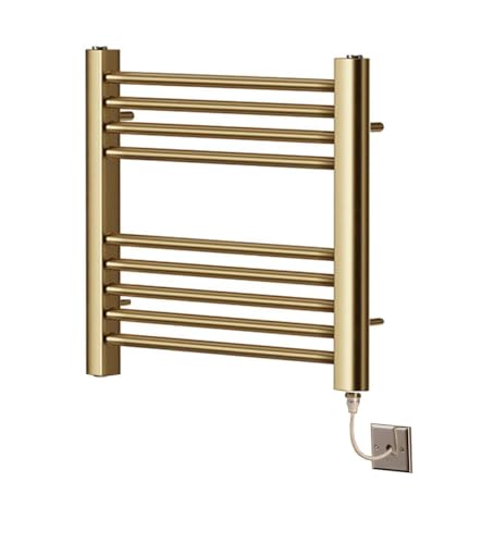 Greened House Electric Brushed Brass Straight Heated Towel Rai 400mm W x 600mm H Flat Towel Radiator