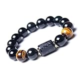Rankui Beaded Bracelets for Men women Handmade Natural Black Obsidian Onyx Tiger Eye Stone Beads Ela