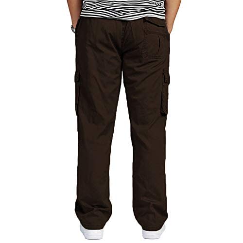 Image of REOUTLOOK Men's Regular‑Fit Cotton Cargo Pants - Elastic Drawstring Waist, 5 Pockets, Breathable Everyday Casual Trousers