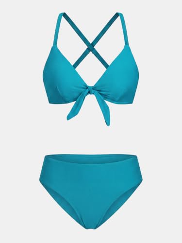 Image of CUPSHE Women's V Neck Bikini Sets Crossback Two Piece Swimsuit | Bunny Tie,Soft Removable Cups,Adjustable Straps,Mid Rise,Flattering Bathing Suit For Vacation And Beach