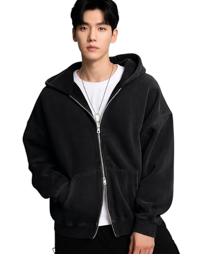 BE SAVAGE Men's Double Side Zipper Hoodie (Black, M) - Image 2