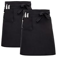 Yoosso 2 Stück Vorbinder Schürze, 60 x 80cm Kellnerschürze Servierschürze Kochschürze Schwarz Grillschürze mit Taschen für Herren Damen