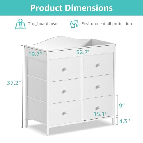 image for BOLUO Changing Table Dresser with 6 Fabric Drawers, Baby Dresser with 