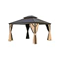 12'X14' Hardtop Gazebo, Outdoor Aluminum & Steel Canopy with Curtains & Netting for Patio, Backyard & Lawn(Brown)