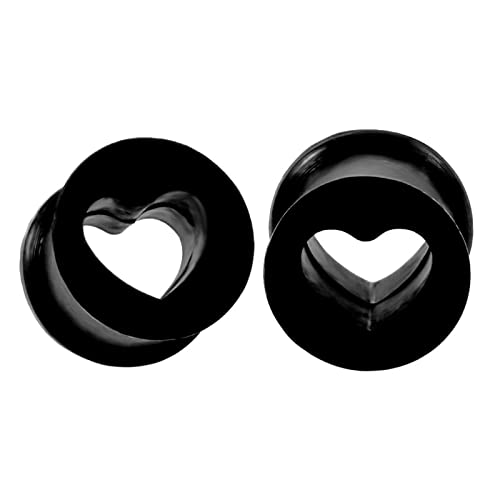 ANAZOZ Écarteur Oreille Piercing Tunnel 12mm Silicone Formé de Cœur Noir, Piercings Oreilles Lobe 1/2 inch 2PCS Unisexe Fantaisie Cover