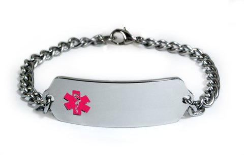 IVP DYE Allergy Medical ID Alert Bracelet with Embossed Emblem from Stainless Steel. Style: Classic Wide, Premium Series.